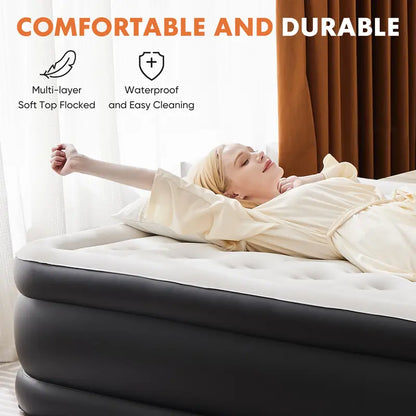 Portable Inflatable Air Mattress with Built In Pump Double Height Comfortable Sleeping Bed for Home Camping