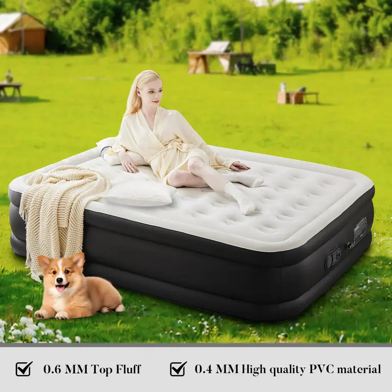 Portable Inflatable Air Mattress with Built In Pump Double Height Comfortable Sleeping Bed for Home Camping
