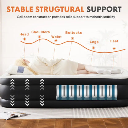 Portable Inflatable Air Mattress with Built In Pump Double Height Comfortable Sleeping Bed for Home Camping