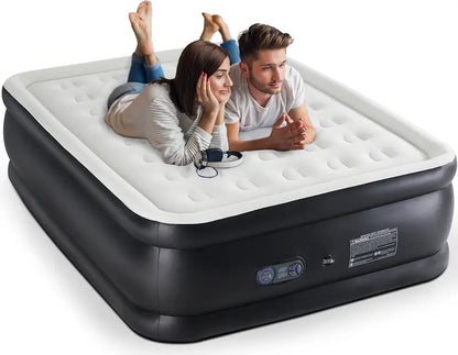 Portable Inflatable Air Mattress with Built In Pump Double Height Comfortable Sleeping Bed for Home Camping