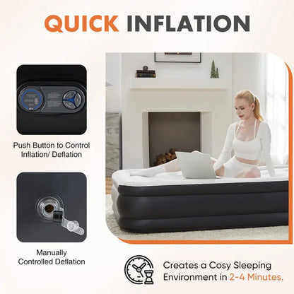 Portable Inflatable Air Mattress with Built In Pump Double Height Comfortable Sleeping Bed for Home Camping