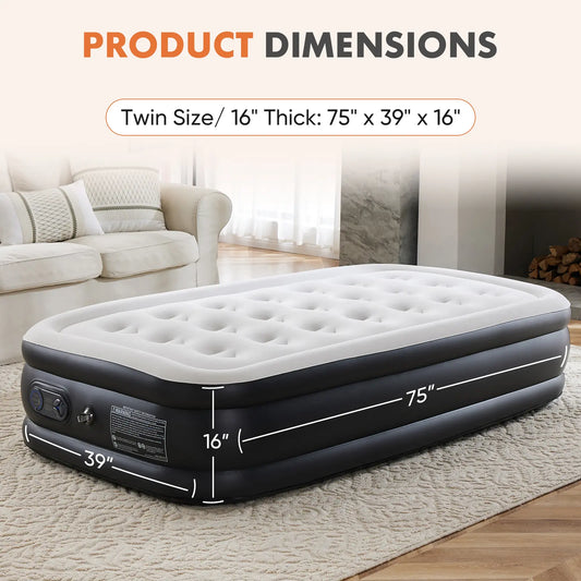 Portable Inflatable Air Mattress with Built In Pump Double Height Comfortable Sleeping Bed for Home Camping