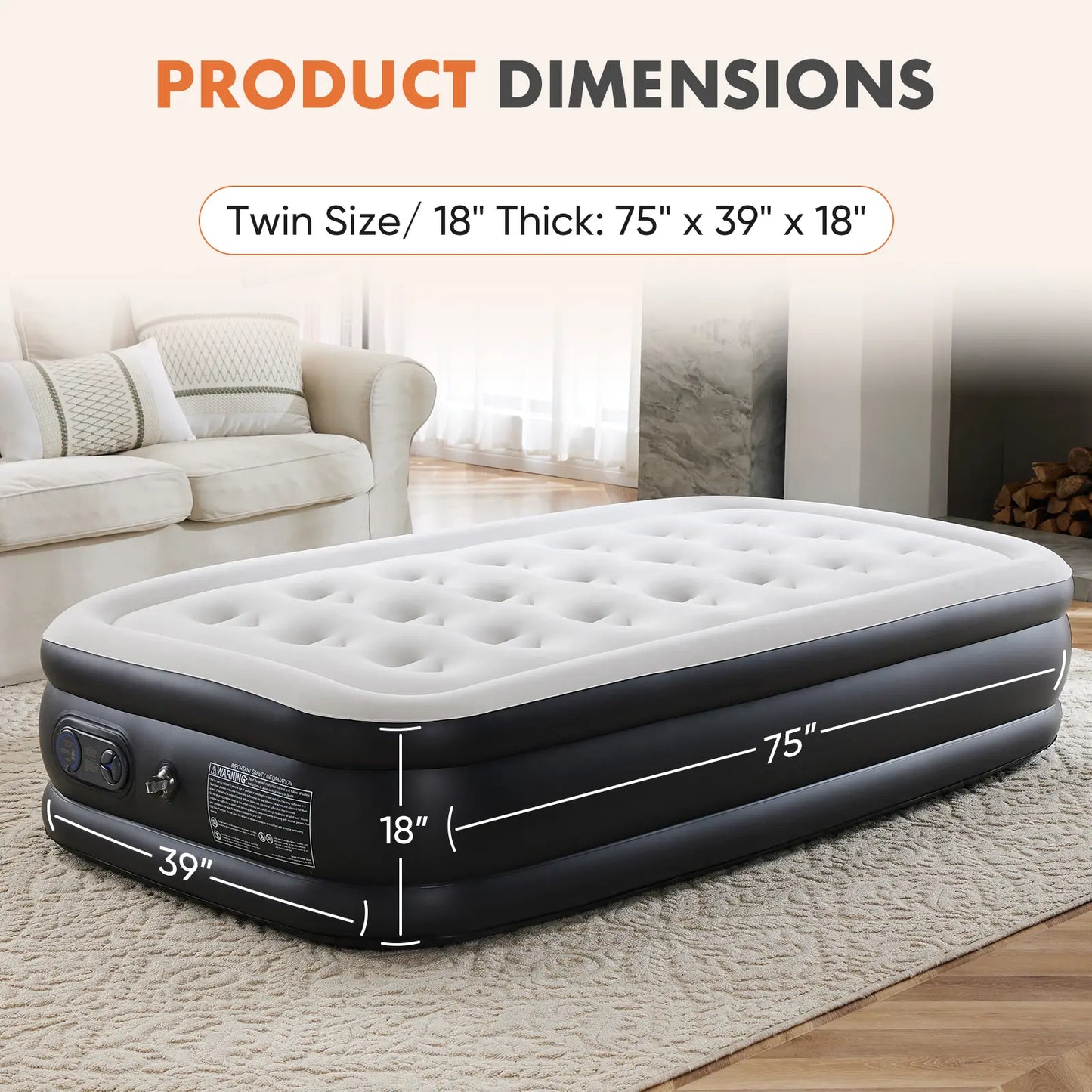Portable Inflatable Air Mattress with Built In Pump Double Height Comfortable Sleeping Bed for Home Camping
